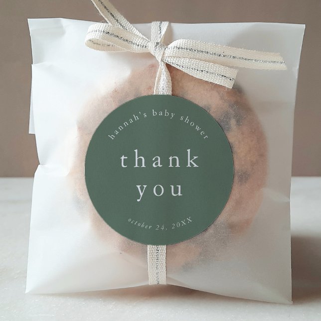 HANNAH Green Unique Simple Baby Shower Thank You Classic Round Sticker (HANNAH Green Unique Simple Baby Shower Thank You Classic Round Sticker)