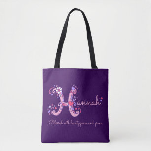 Hannah H monogram art & name meaning bag