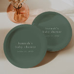 HANNAH Sage Green Boho Modern Simple Baby Shower Paper Plate<br><div class="desc">These sage green boho modern simple baby shower paper plates from the Hannah Collection are perfect for a minimal baby shower. The dark forest green design features modern boho unadorned typography with a unique minimalist style. Personalize your baby shower plates with the name of the mom-to-be and the shower date....</div>