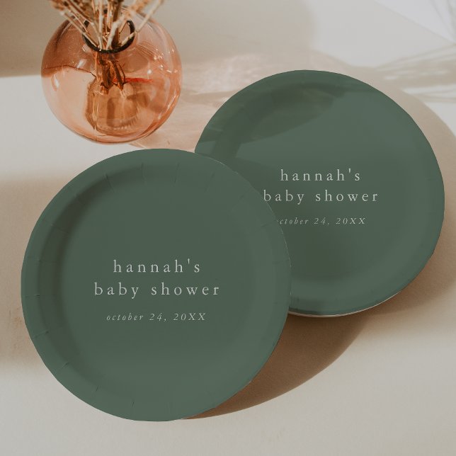 HANNAH Sage Green Boho Modern Simple Baby Shower Paper Plate (HANNAH Sage Green Boho Modern Simple Baby Shower Paper Plates)