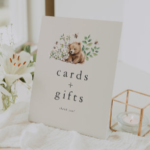 HANNAH Vintage Bear Baby Shower Cards and Gifts Pedestal Sign