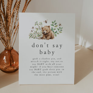 HANNAH Woodland Don't Say Baby Game Baby Shower Pedestal Sign