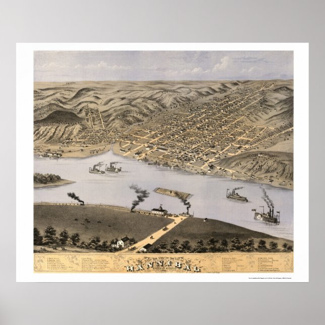 Hannibal, MO Panoramic Map - 1869 Poster (Front)