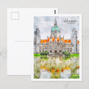 Hannover Germany Travel Place Watercolor Postcard