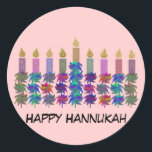 Hannukah Flower Menorah Classic Round Sticker<br><div class="desc">Graphic design of a flower Hannukah menorah.</div>