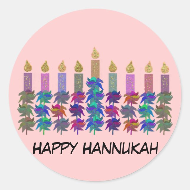 Hannukah Flower Menorah Classic Round Sticker (Front)