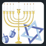 Hannukah Symbols Square Sticker<br><div class="desc">The Menorah design is beautiful and bright and fills you to the brim with holiday spirit and is perfect on gifts, table runners, kitchen linens, home decor and on all things Hanukkah!</div>