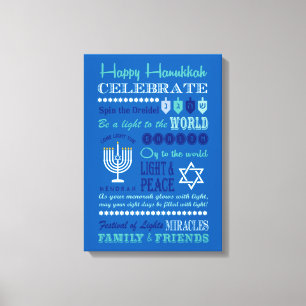 Hannukah typography collage art canvas print