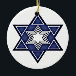 Hannukkah Star of David Ceramic Ornament<br><div class="desc">Hanging ornament Jewish Hanukkah ceramic decoration.. Star of David in blue and white.. greetings card and postage in store .. decorations by Ricaso</div>