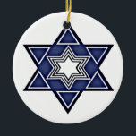 Hannukkah Star of David Ceramic Ornament<br><div class="desc">Hanging ornament Jewish Hanukkah ceramic decoration.. Star of David in blue and white.. greetings card and postage in store .. decorations by Ricaso</div>