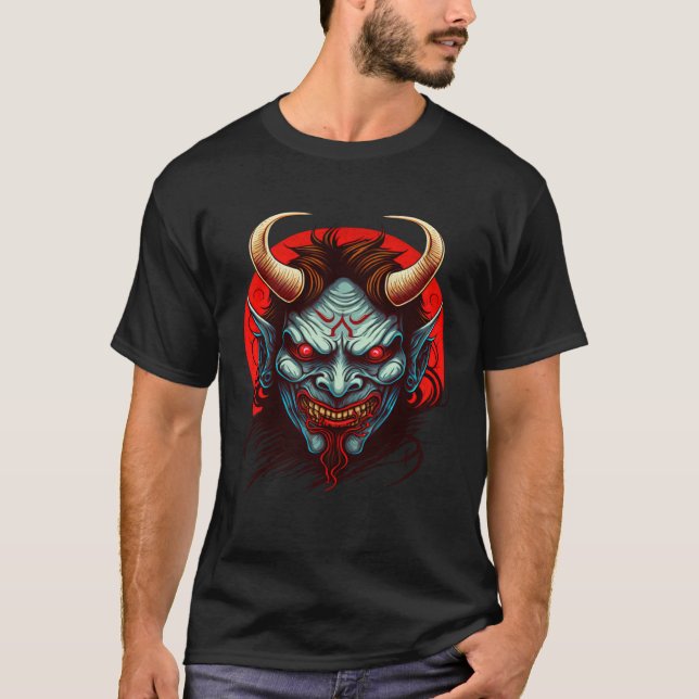 Hannya Mask  Mythical Creatures Japanese Oni Demon T-Shirt (Front)