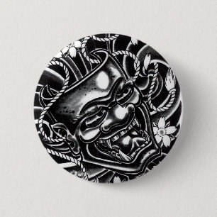 Hannya Mask Tattoo Design 2 Inch Round Button