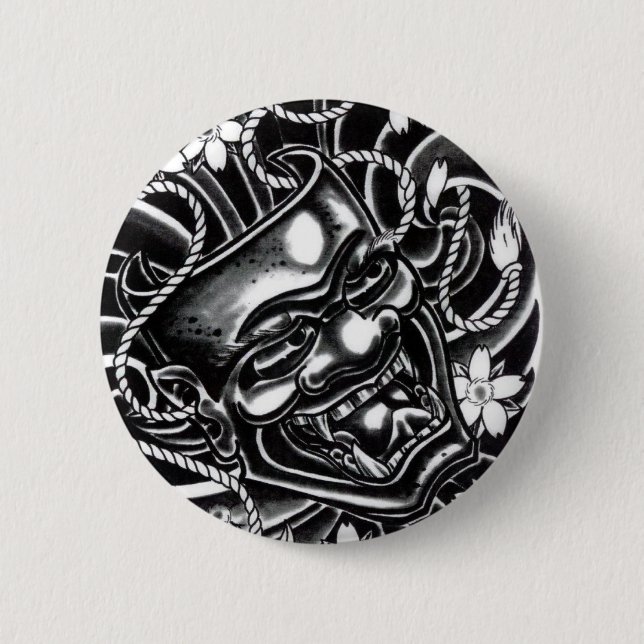 Hannya Mask Tattoo Design 2 Inch Round Button (Front)