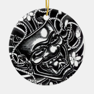 Hannya Mask Tattoo Design Ceramic Ornament