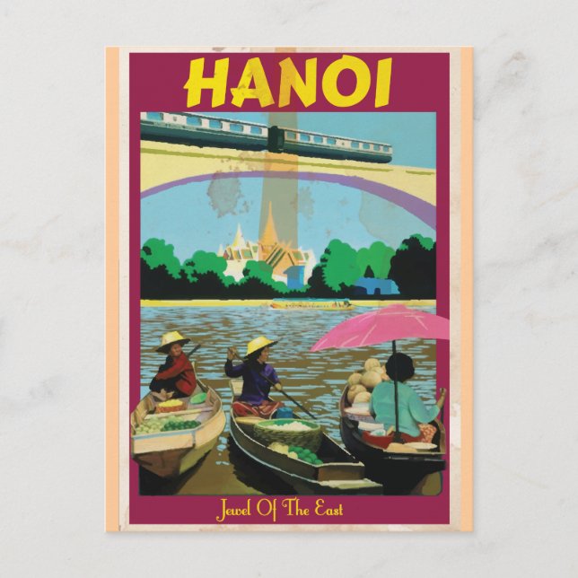 Hanoi vintage travel poster postcard (Front)