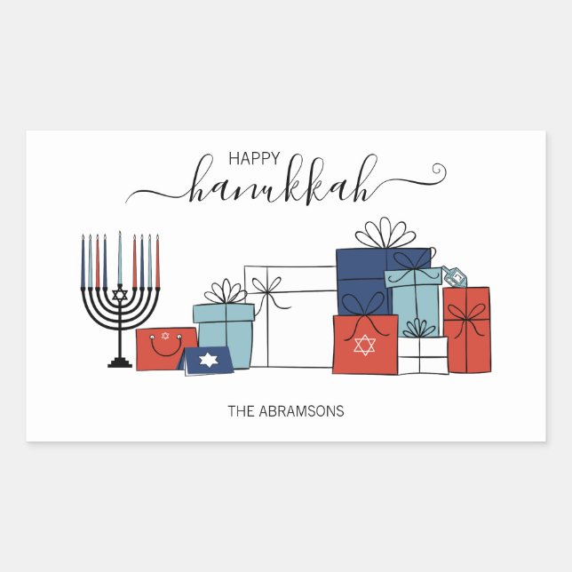 Hanoukka Cadeaux & Menorah Sticker de vacances (Devant)