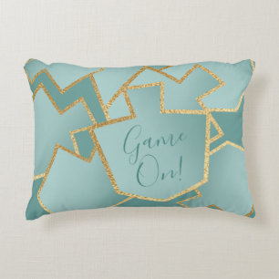 Hanoukka Coussin Dreidels Game On/Turquoise