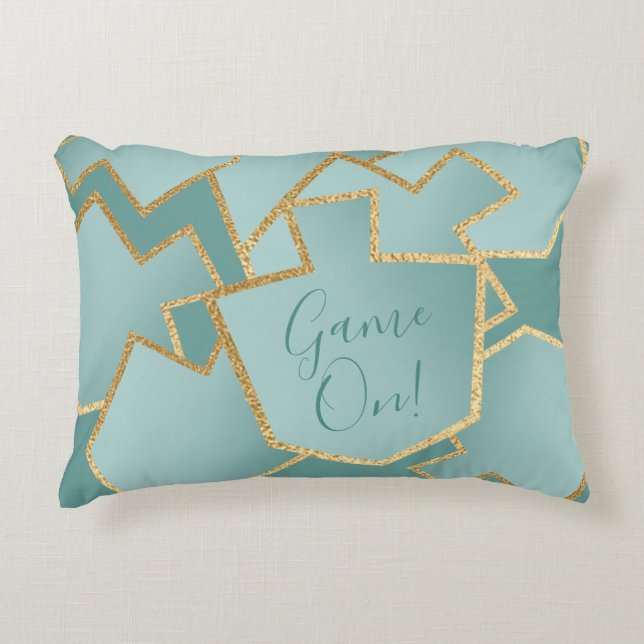 Hanoukka Coussin Dreidels Jeu On/Turquoise (Devant)