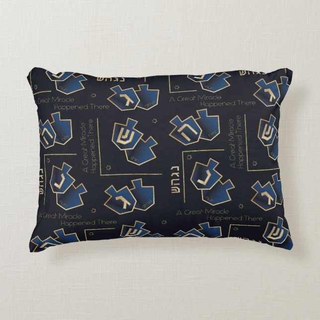 Hanoukka Coussin Un grand miracle là bleu marine (Devant)