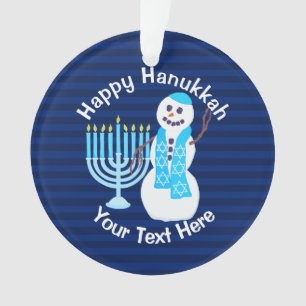 Hanoukka Juif Snowman Blue Menorah Chrismukkah