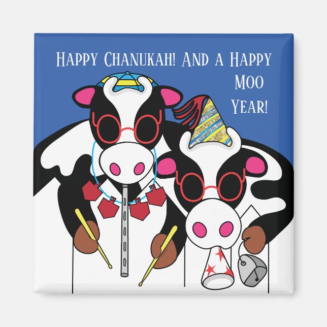 Hanoukka Magnet Carré Bonne Année Moo! (Devant)