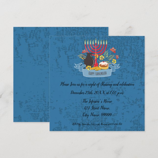 Hanoukka Menorah avec invitation à bougies (Devant / Derrière)