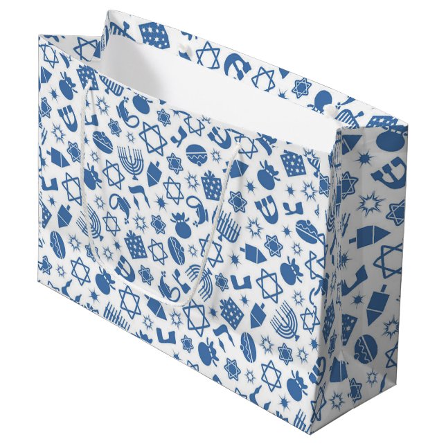 Hanoukka Menorah Blue Star Juif grand sac cadeau (Devant Angle)