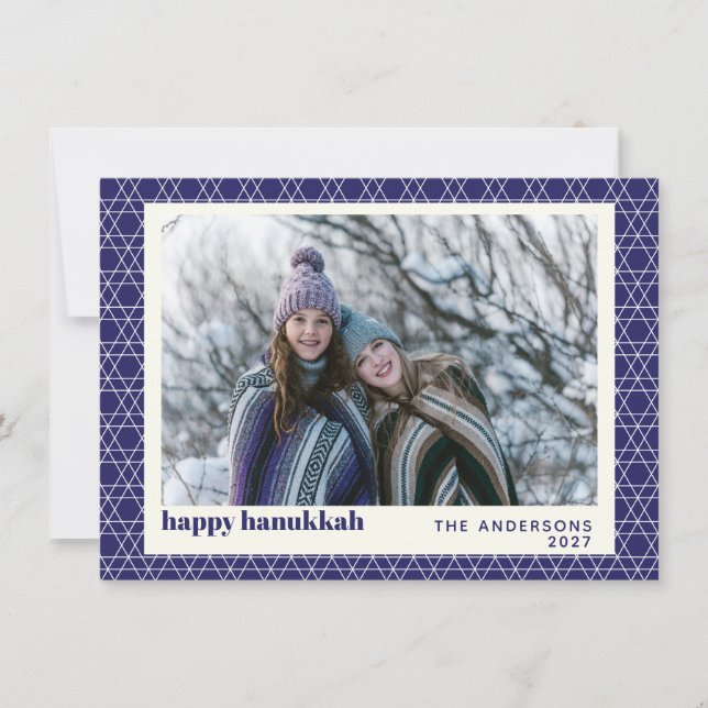 Hanoukka Star Line Motif Carte photo bleu moderne (Devant)