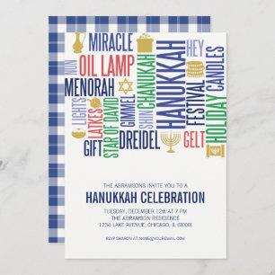 Hanoukka Words Holiday Party Invitation Card