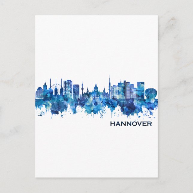 Hanover Germany Skyline Blue Holiday Postcard (Front)