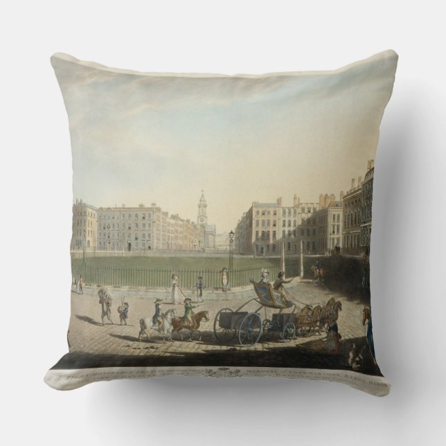 Hanover Square, engraved by Robert Pollard (1755-1 Throw Pillow (Front)