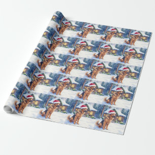 Hanoverian Scenthound Snowy Forest Cabin Santa Hat Wrapping Paper