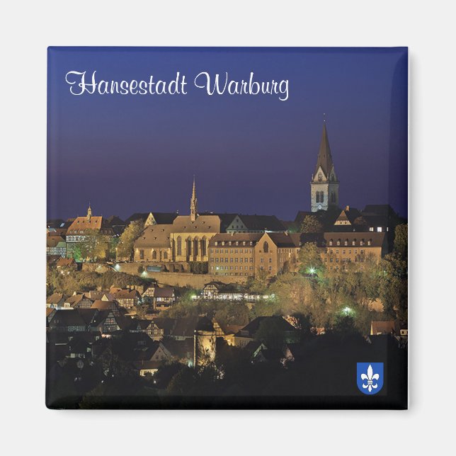 Hanseatic city of Warburg at night Magnet (Front)