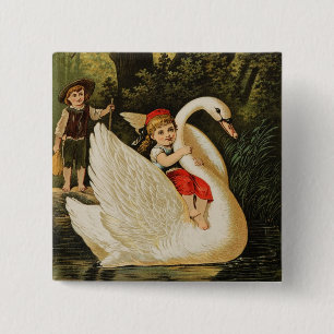 Hansel and Gretel and the Swan 2 Inch Square Button