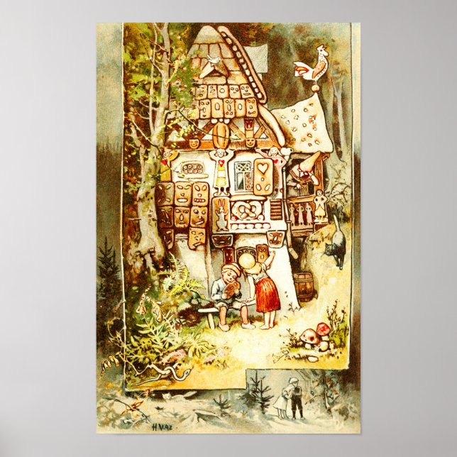 Hansel and Gretel at the Gingerbread Cottage Poster (Front)