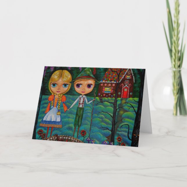 Hansel and Gretel Dolls Gingerbread House Holiday Card (Front)