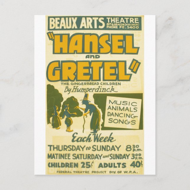 Hansel and Gretel - Opera by Engelbert Humperdinck Postcard (Front)