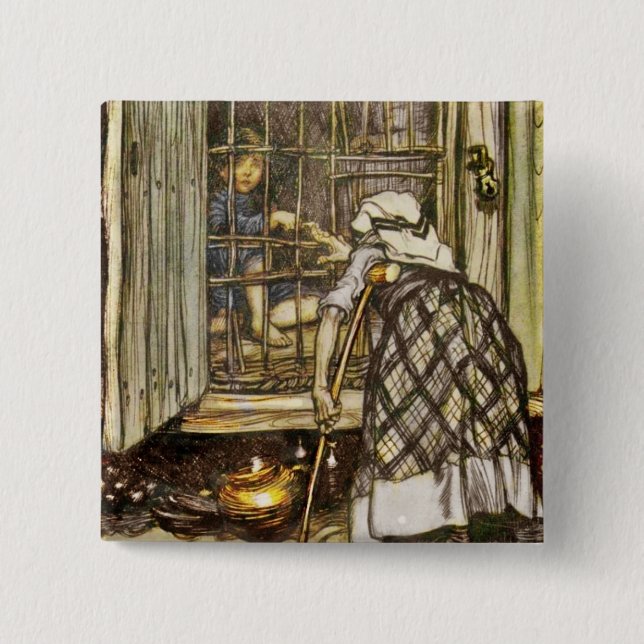 Hansel Captured in a Cage 2 Inch Square Button (Front)