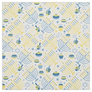 Hanukah Menorah Dreidel Jewish Theme Cotton Linen Fabric