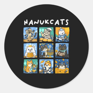 Hanukcats Hanukkah Cat Menorah Jewish Chanukah Gif Classic Round Sticker