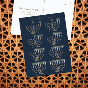 Hanukkah 101 Menorah Lighting Guide Holiday Postcard