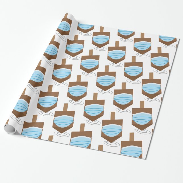Hanukkah 2020 - Spinning top with face mask Wrapping Paper (Unrolled)