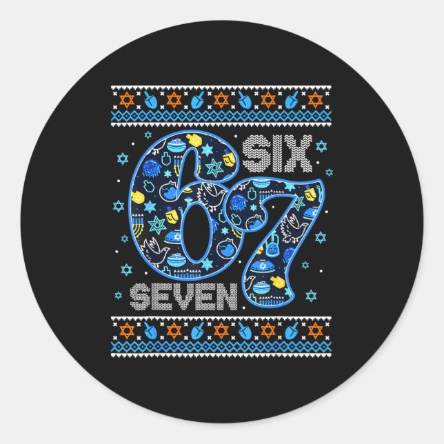 Hanukkah 67 Festive Dreidel Ugly Sweater For Men W Classic Round Sticker (Front)