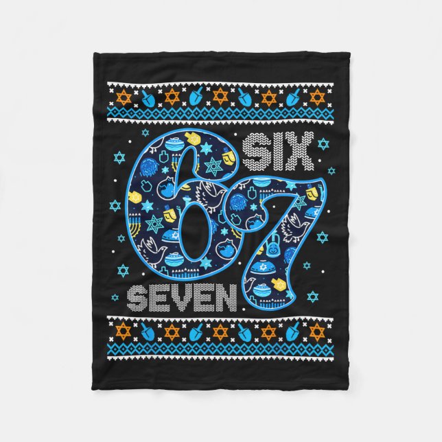 Hanukkah 67 Festive Dreidel Ugly Sweater Jew Six S Fleece Blanket (Front)