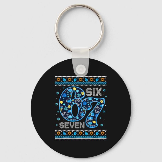 Hanukkah 67 Festive Dreidel Ugly Sweater Jew Six S Keychain (Front)