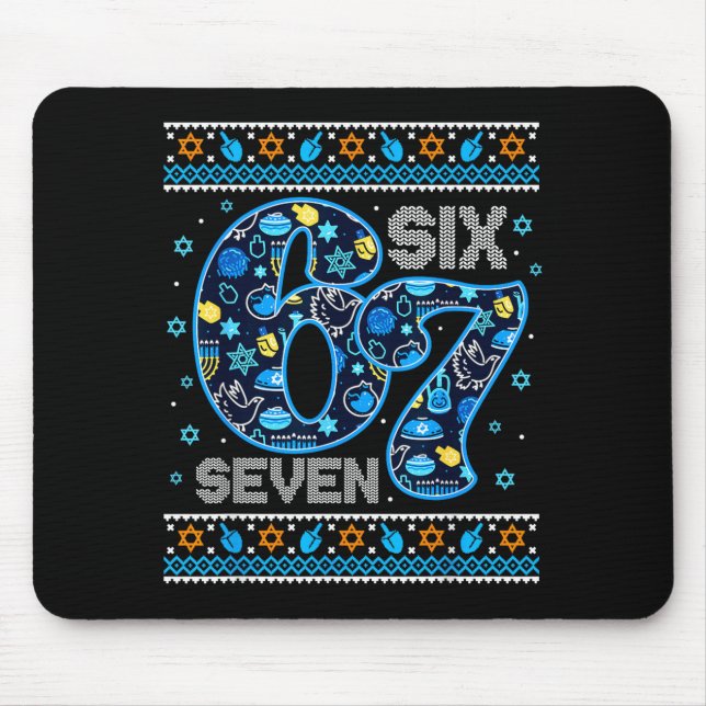 Hanukkah 67 Festive Dreidel Ugly Sweater Jew Six S Mouse Pad (Front)