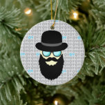 Hanukkah and Christmas Ceramic Ornament<br><div class="desc">Front:  Rabbi on a cool background of OY OY OY

Back:  Santa Claus on a yule background of HO HO HO</div>