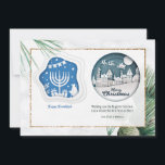 Hanukkah and Christmas Greeting Card<br><div class="desc">One card for everyone on your list. (Background by rawpixel.com on Freepik). (Image by Freepik). The card is easy to customize with your wording, font and font colour. Not exactly what you're looking for? All our products can be custom designed to meet your needs at no extra charge. Simply contact...</div>