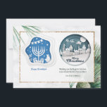 Hanukkah and Christmas Greeting Card<br><div class="desc">One card for everyone on your list. (Background by rawpixel.com on Freepik). (Image by Freepik). The card is easy to customize with your wording, font and font colour. Not exactly what you're looking for? All our products can be custom designed to meet your needs at no extra charge. Simply contact...</div>