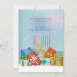 Hanukkah and Christmas Holiday Card<br><div class="desc">Celebrating Hanukkah and Christmas at your house? Here is a holiday card made just for you. It features presents and a menorah with a snowy base and a dazzling background. Menorah by Vecteezy. The card is easy to customize with your wording, font, font colour, paper shape options and choice of...</div>